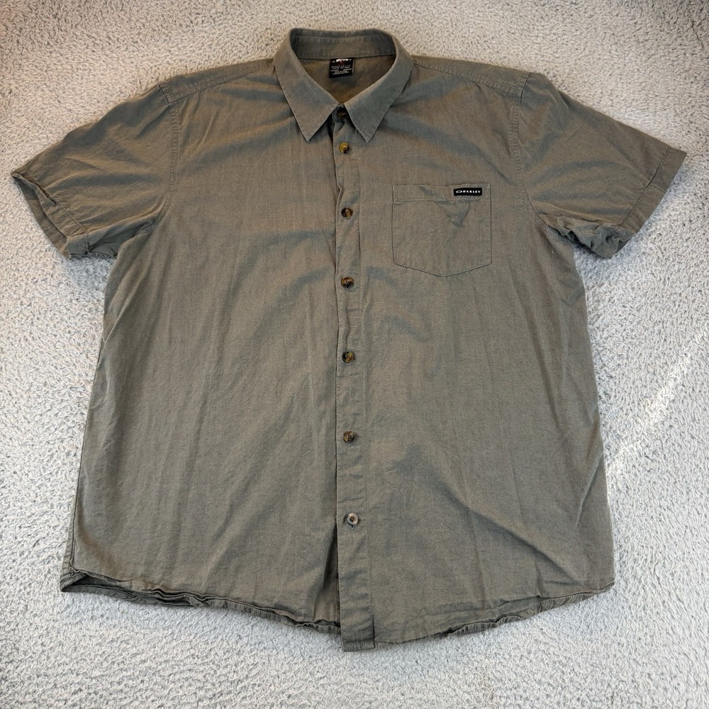 Oakley Button Up Camp Shirt XL Gray Short Sleeve O